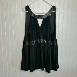 Torrid Black Babydoll Sleeveless Top Front Keyhole Sequin Detail Size 3X I28